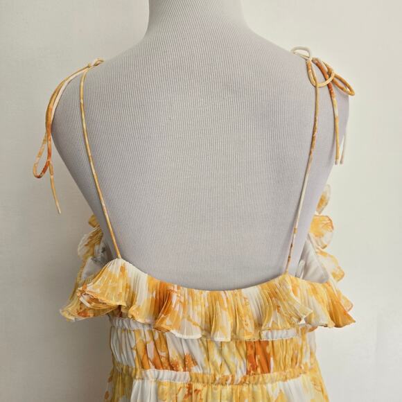 Anthropologie BHLDN Ava Yellow Ruffle Maxi Dress Chiffon Lace Women Large - Picture 8 of 15